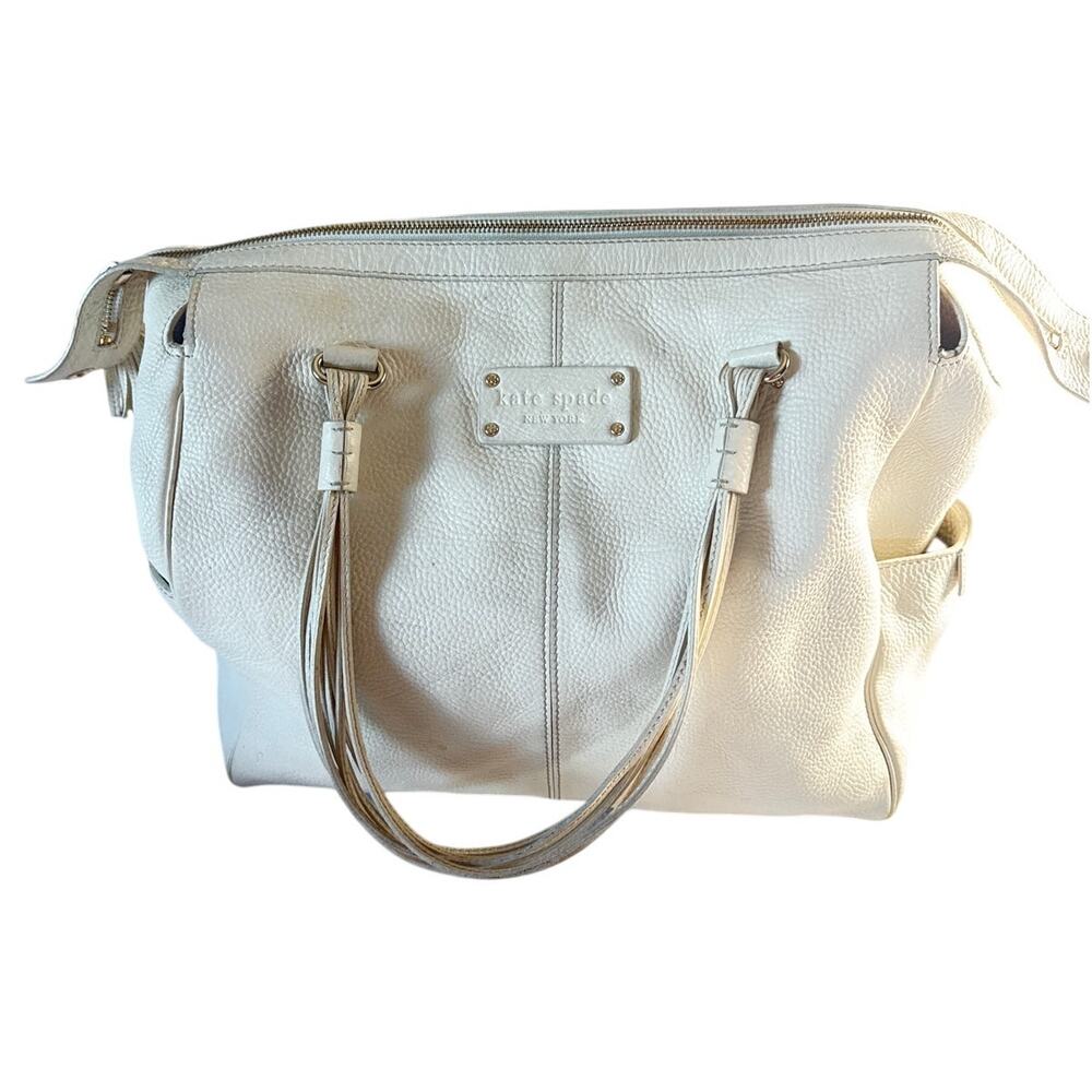 Kate Spade New York Pebbled Leather Tote Bag Ivory White